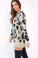Beige and Blue Leopard Print Jumper Dress - Nancy-Dresses