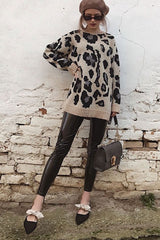 Beige and Blue Leopard Print Jumper Dress - Nancy-Dresses