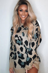 Beige and Blue Leopard Print Jumper Dress - Nancy-Dresses