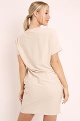 Beige and Gold Parisian Slogan T-shirt Dress - Claire-Dresses