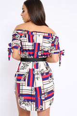 Beige and Red Floral Bardot Dress - Zhen-Dresses