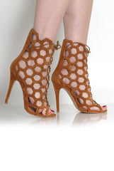 Bella Tan Suede Caged Lace Up Heels-Heels