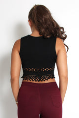 Belle Black Cut Out Crop Top-Tops