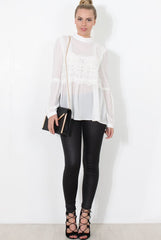 Belle White Crochet Detail Top-Tops