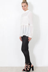 Belle White Crochet Detail Top-Tops