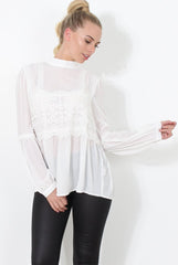 Belle White Crochet Detail Top-Tops