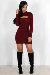 Bess Wine Ribbed Cut Out Dress-Dresses