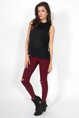 Beth Black Side Panel High Neck Top-Tops