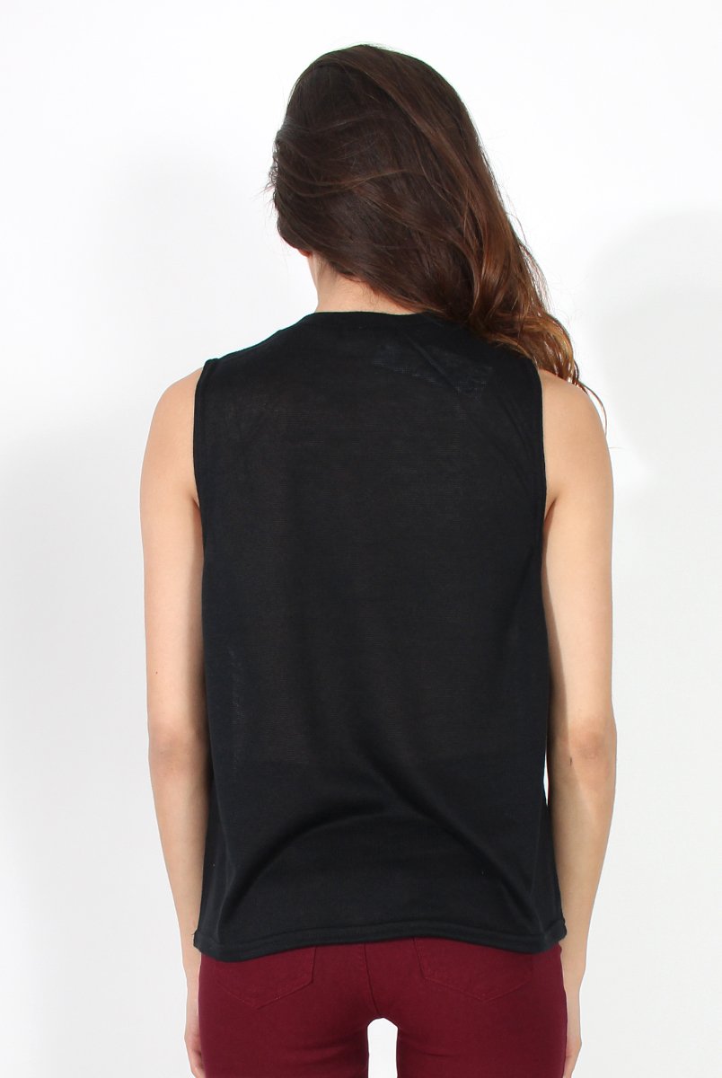 Beth Black Side Panel High Neck Top-Tops