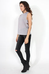 Beth Grey Side Panel High Neck Top-Tops