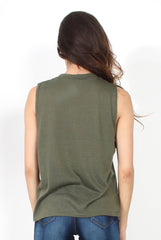 Beth Khaki Side Panel High Neck Top-Tops