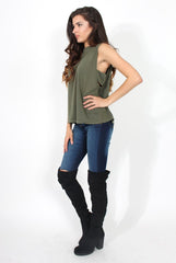 Beth Khaki Side Panel High Neck Top-Tops