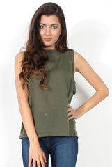 Beth Khaki Side Panel High Neck Top-Tops
