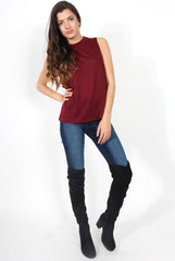 Beth Wine Side Panel High Neck Top-Tops