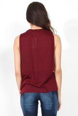 Beth Wine Side Panel High Neck Top-Tops