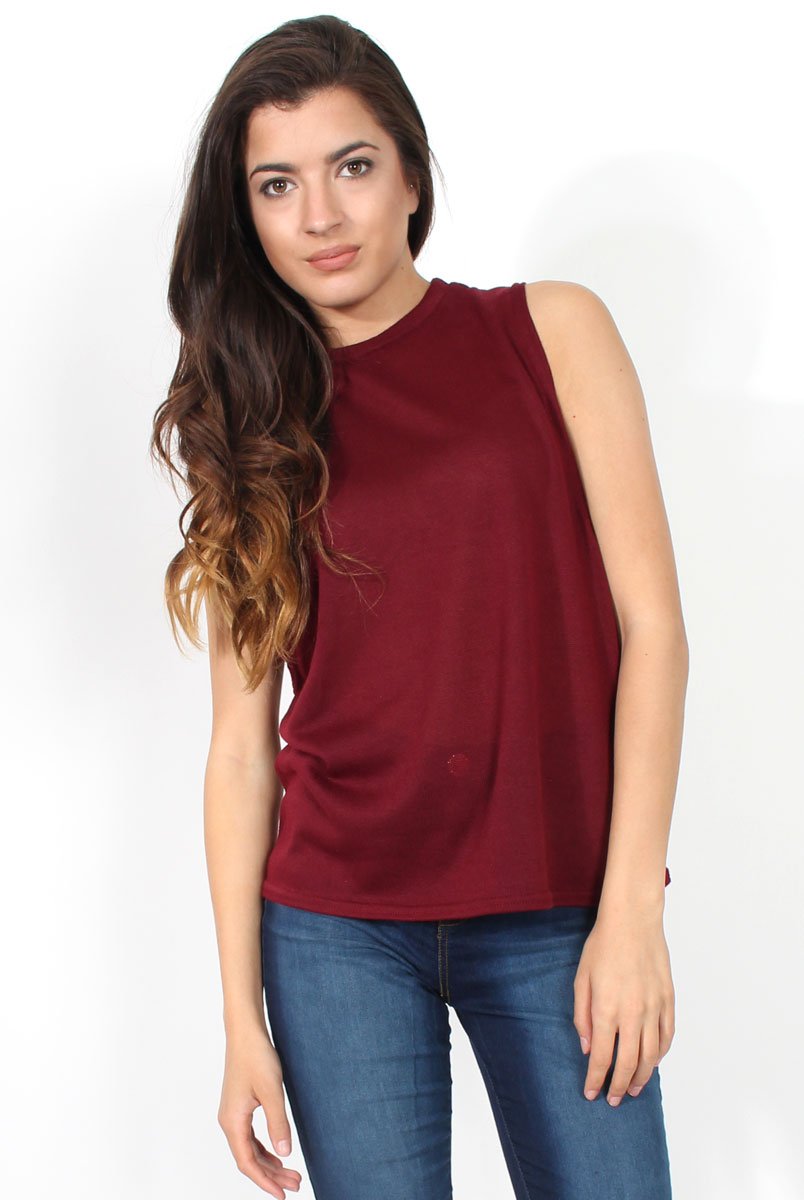 Beth Wine Side Panel High Neck Top-Tops