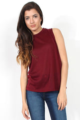 Beth Wine Side Panel High Neck Top-Tops