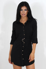Bethan Black Shirt Dress-Dresses