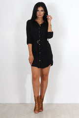 Bethan Black Shirt Dress-Dresses