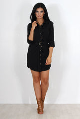 Bethan Black Shirt Dress-Dresses