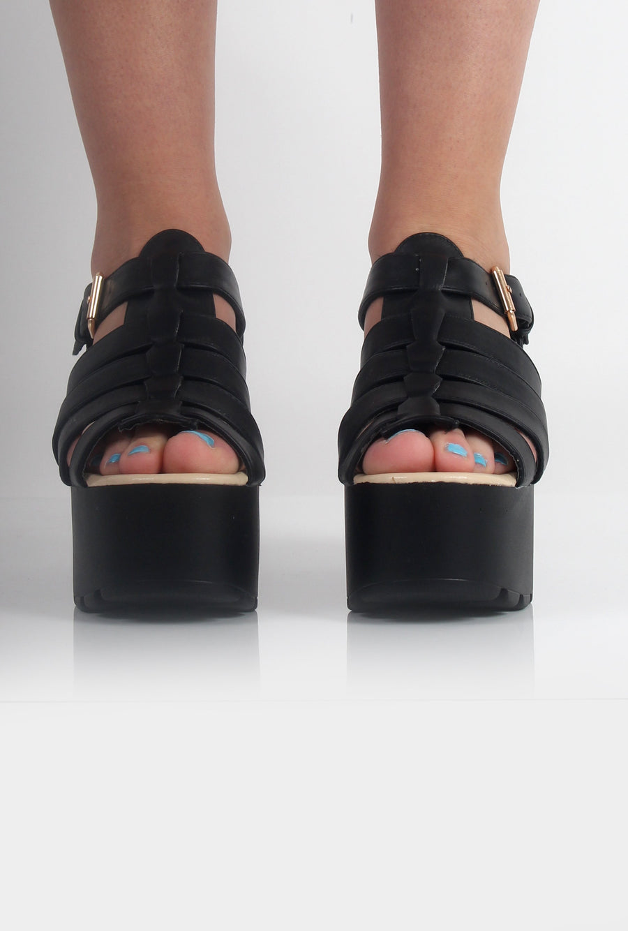 Bethany Black Flatform Strappy Sandals-Sandals