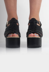 Bethany Black Flatform Strappy Sandals-Sandals