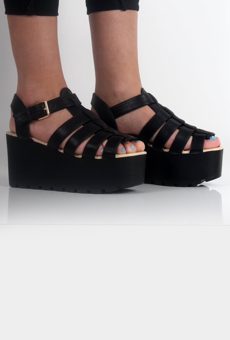 Bethany Black Flatform Strappy Sandals-Sandals