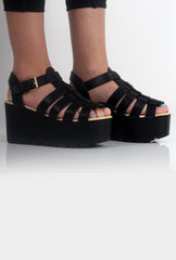 Bethany Black Flatform Strappy Sandals-Sandals