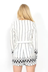 Bevan White & Black Tie Waist Playsuit-Playsuits