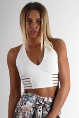 Bisma White Mesh Striped Halter Neck Crop Top-Crop Tops