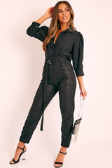 Black 3/4 Sleeve Button Shirt - Gelila-Shirts