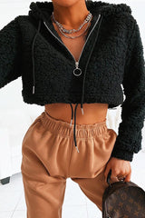 Black 3/4 Zip Cropped Teddy Jumper - Ethelyn-Jumper