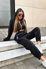 Black 3/4 Zip Cropped Teddy Jumper - Ethelyn-Jumper