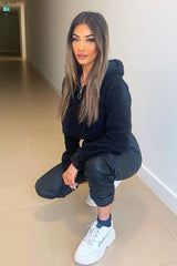 Black 3/4 Zip Cropped Teddy Jumper - Ethelyn-Jumper