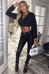 Black 3/4 Zip Cropped Teddy Jumper - Ethelyn-Jumper