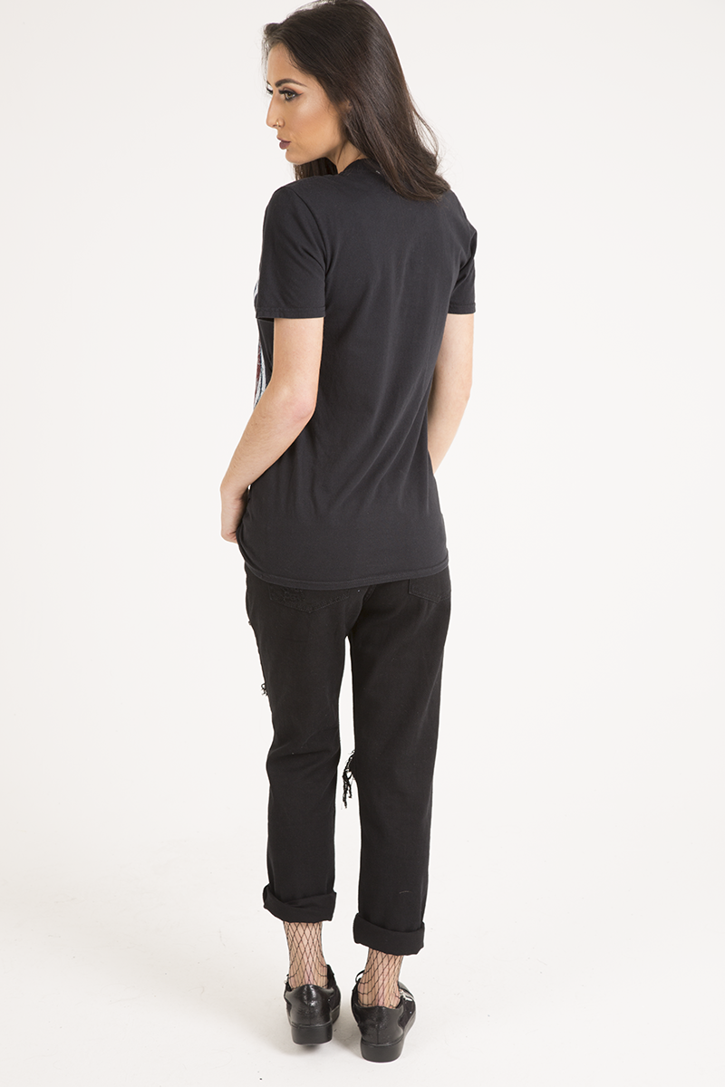 Black '66' Graphic Print Laser Cut Top - Gracie-Tops