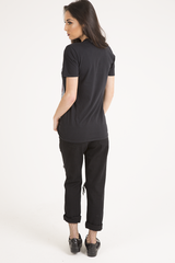 Black '66' Graphic Print Laser Cut Top - Gracie-Tops