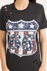 Black '66' Graphic Print Laser Cut Top - Gracie-Tops