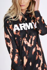 Black Acid Wash Army Hoodie - Aime-Loungewear