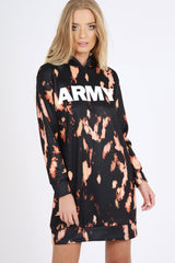 Black Acid Wash Army Hoodie - Aime-Loungewear