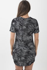 Black Acid Wash Cut Out Graphic Print T-Shirt Dress - Savannah-Dresses