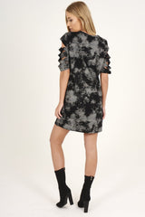 Black Acid Wash Distressed T-Shirt Dress - Sonja-Dresses
