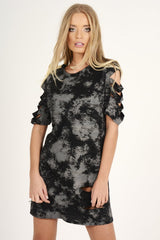 Black Acid Wash Distressed T-Shirt Dress - Sonja-Dresses