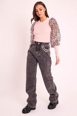 Black Acid Wash Oversized Mom Jeans - Danielle-Jeans