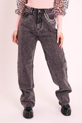 Black Acid Wash Oversized Mom Jeans - Danielle-Jeans
