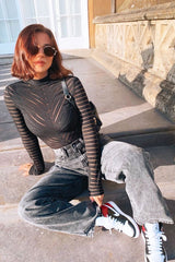 Black Acid Wash Oversized Mom Jeans - Danielle-Jeans