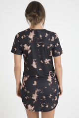 Black Acid Wash 'Raw Power' Print Cut Out Choker T-Shirt Dress - Paige-Dresses