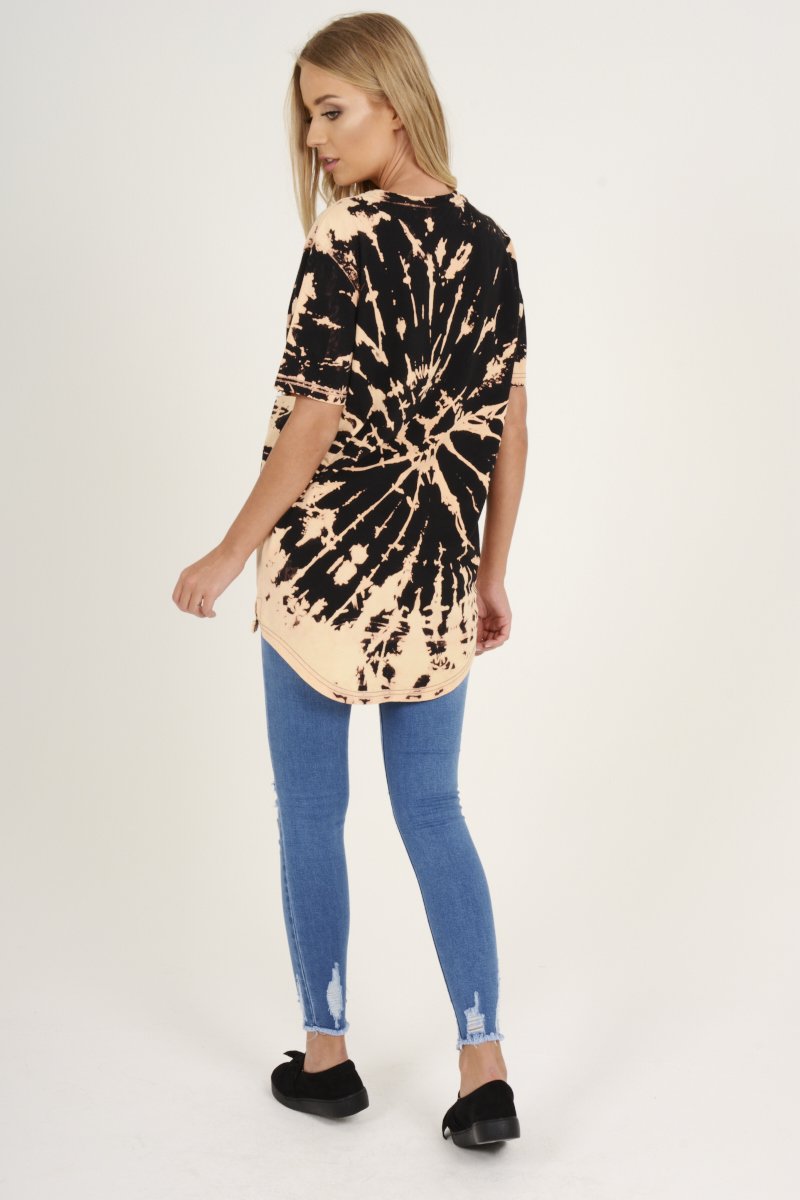 Black Acid Wash Rock Angel Slogan T-shirt Dress - Eden-Dresses