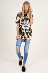 Black Acid Wash Rock Angel Slogan T-shirt Dress - Eden-Dresses