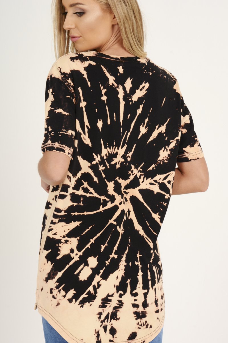 Black Acid Wash Rock Angel Slogan T-shirt Dress - Eden-Dresses